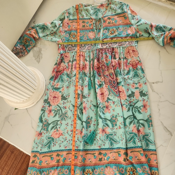 Floral Bohemian Midi Dress - Teal and Red - Picture 9 of 15